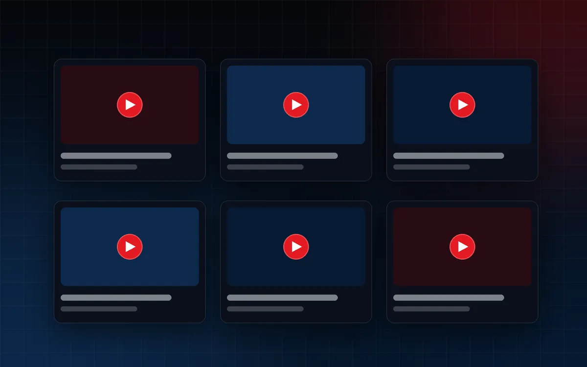 Grid of video thumbnails with play buttons
